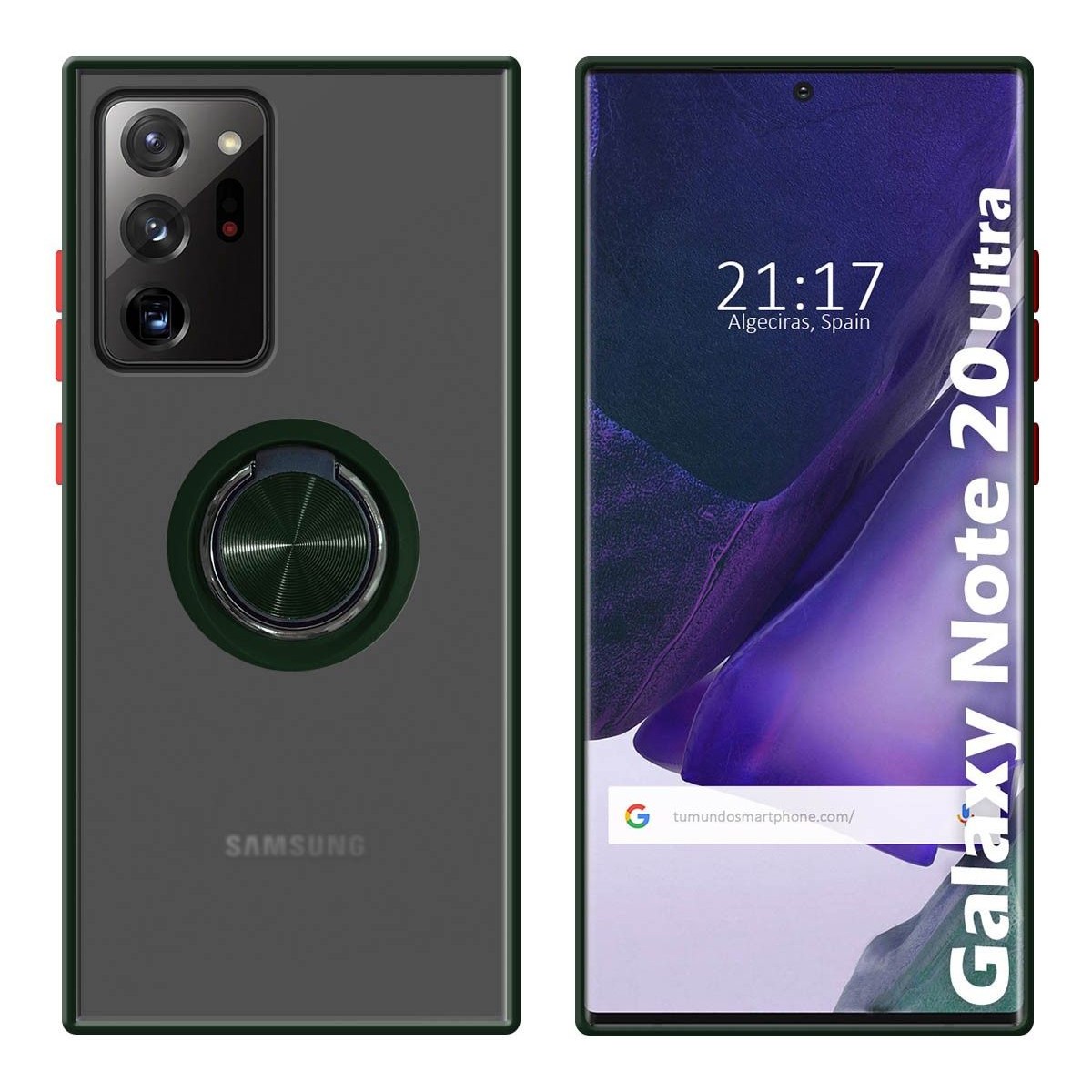 Funda Mate con Borde Verde y Anillo Giratorio 360 para Samsung Galaxy Note 20 Ultra