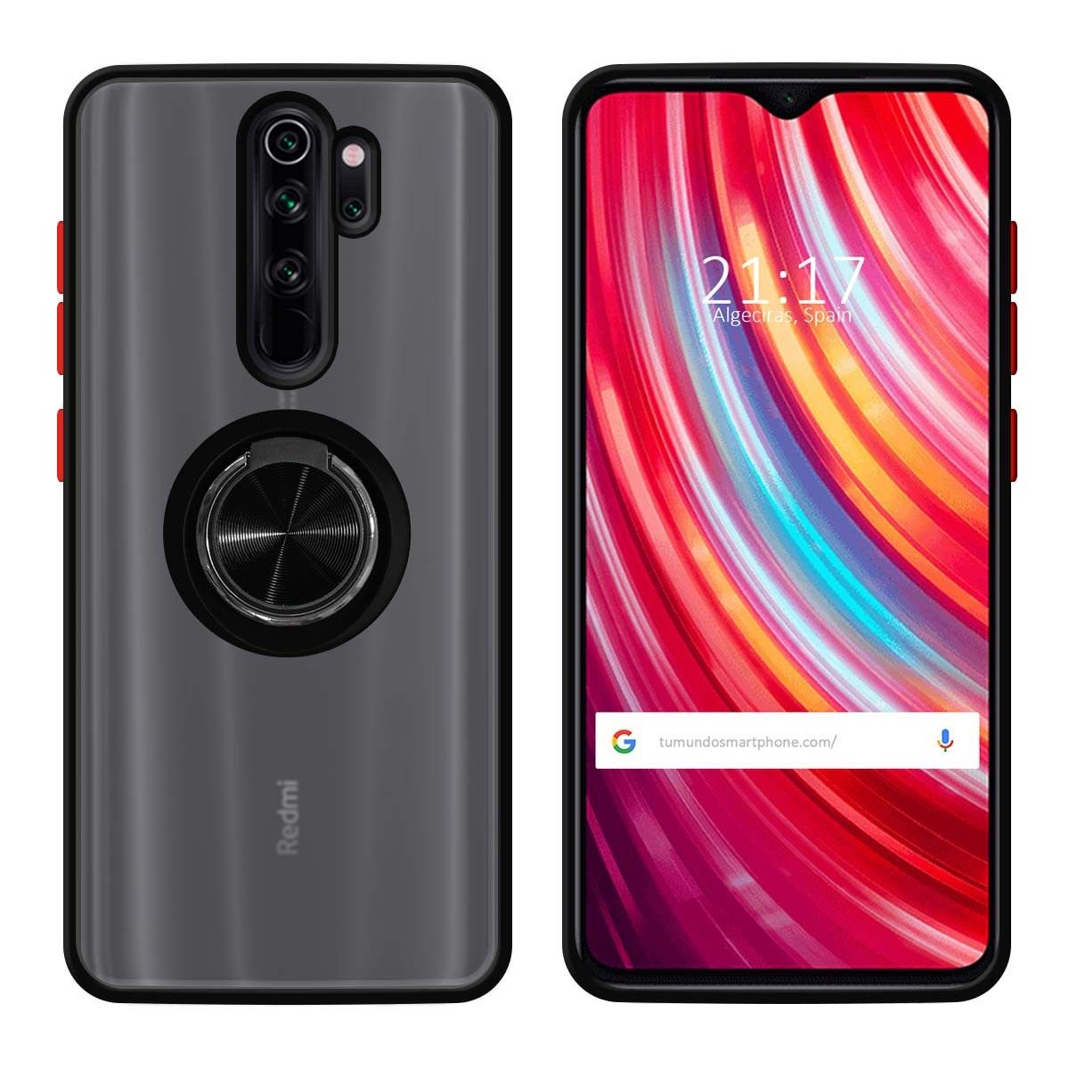 Funda Mate con Borde Negro y Anillo Giratorio 360 para Xiaomi Redmi Note 8 Pro