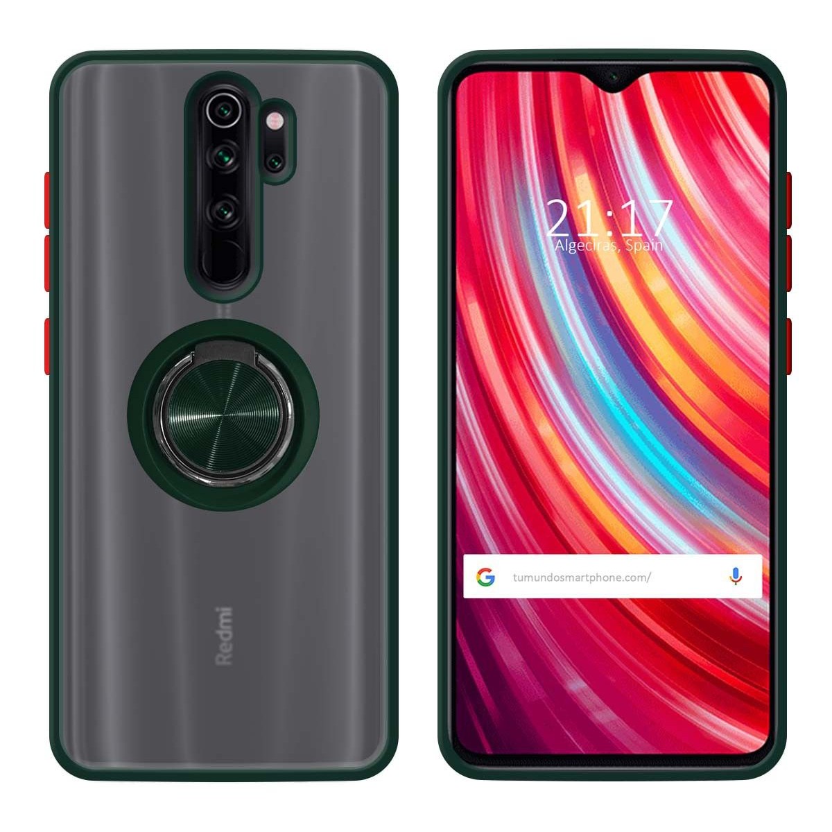 Funda Mate con Borde Verde y Anillo Giratorio 360 para Xiaomi Redmi Note 8 Pro