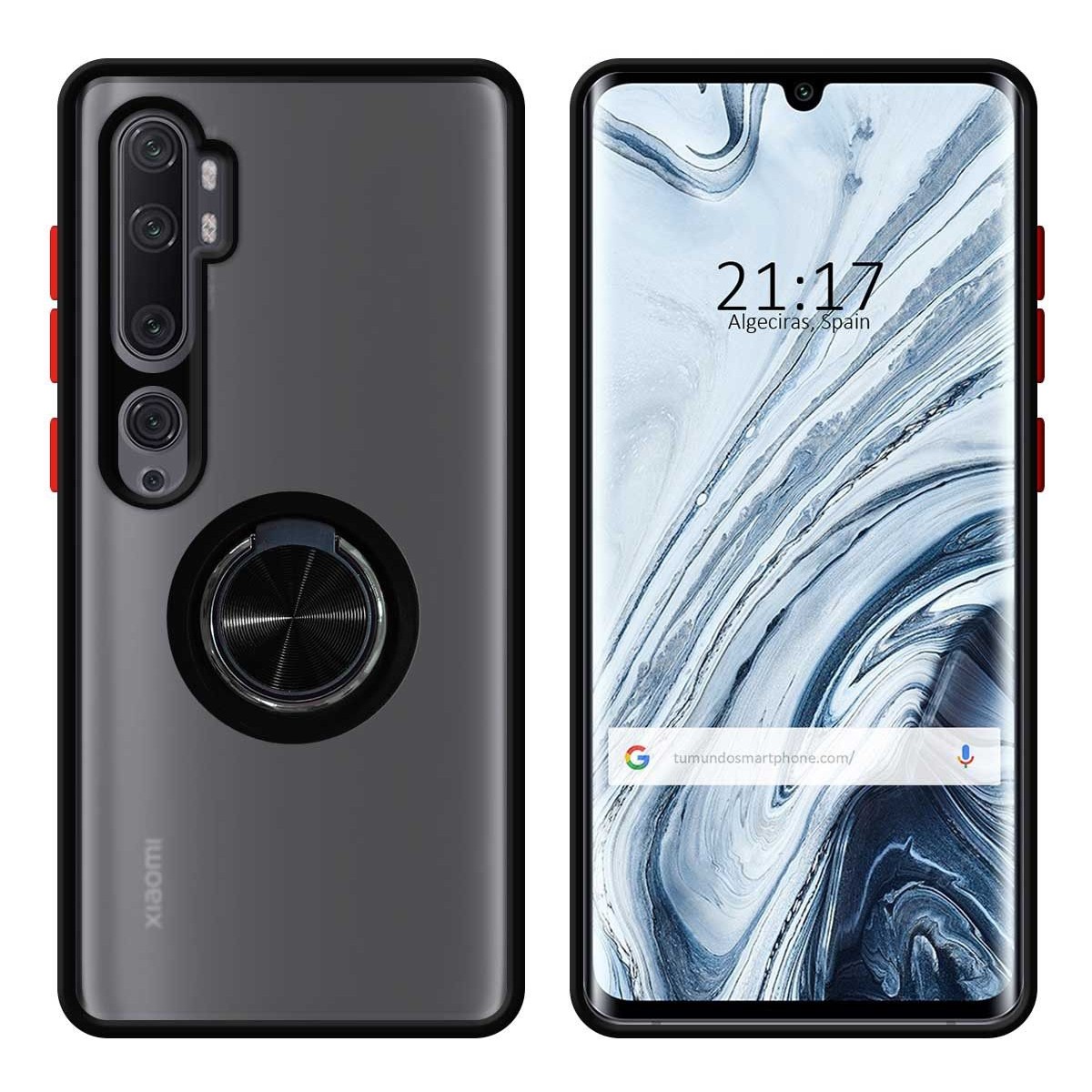 Funda Mate con Borde Negro y Anillo Giratorio 360 para Xiaomi Mi Note 10