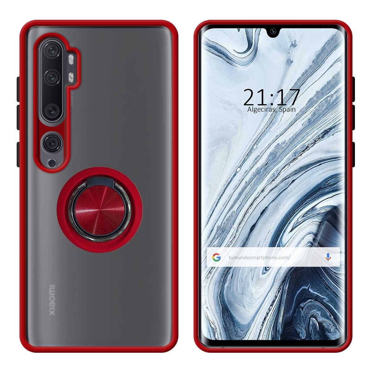 Funda Mate con Borde Rojo y Anillo Giratorio 360 para Xiaomi Mi Note 10