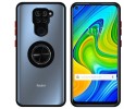 Funda Mate con Borde Negro y Anillo Giratorio 360 para Xiaomi Redmi Note 9