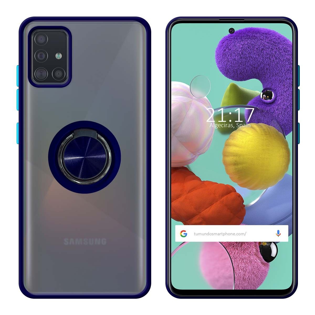 Funda Mate con Borde Azul y Anillo Giratorio 360 para Samsung Galaxy A51
