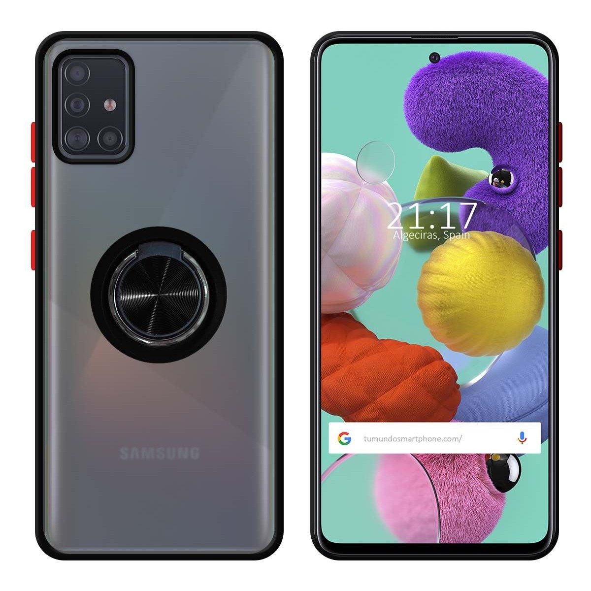 Funda Mate con Borde Negro y Anillo Giratorio 360 para Samsung Galaxy A51