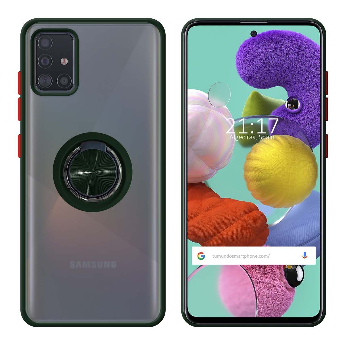 Funda Mate con Borde Verde y Anillo Giratorio 360 para Samsung Galaxy A51