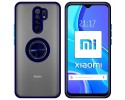 Funda Mate con Borde Azul y Anillo Giratorio 360 para Xiaomi Redmi 9