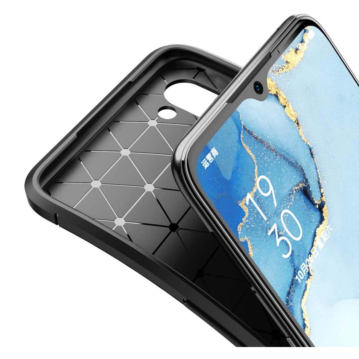 Funda Gel Tpu Tipo Carbon Negra para Oppo Find X2 Lite