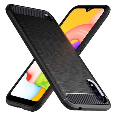 Funda Gel Tpu Tipo Carbon Negra para Samsung Galaxy A01