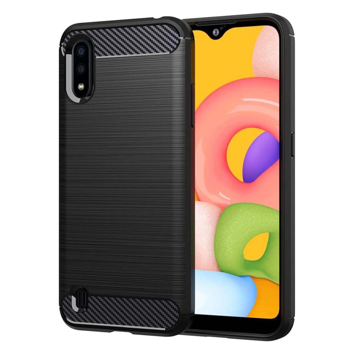 Funda Gel Tpu Tipo Carbon Negra para Samsung Galaxy A01
