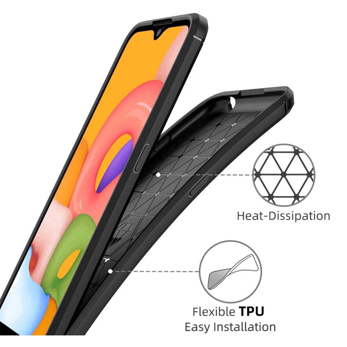 Funda Gel Tpu Tipo Carbon Negra para Samsung Galaxy A01