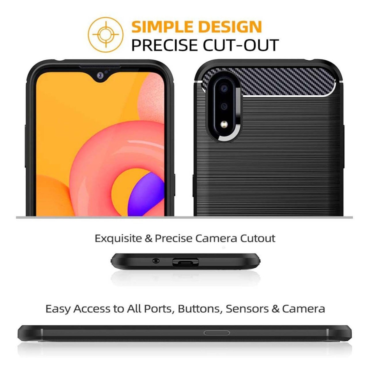 Funda Gel Tpu Tipo Carbon Negra para Samsung Galaxy A01