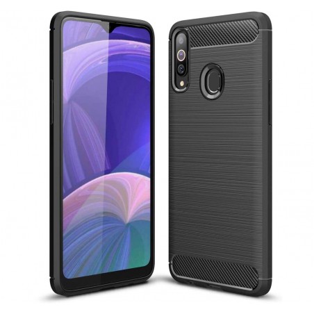 Funda Gel Tpu Tipo Carbon Negra para Samsung Galaxy A20s