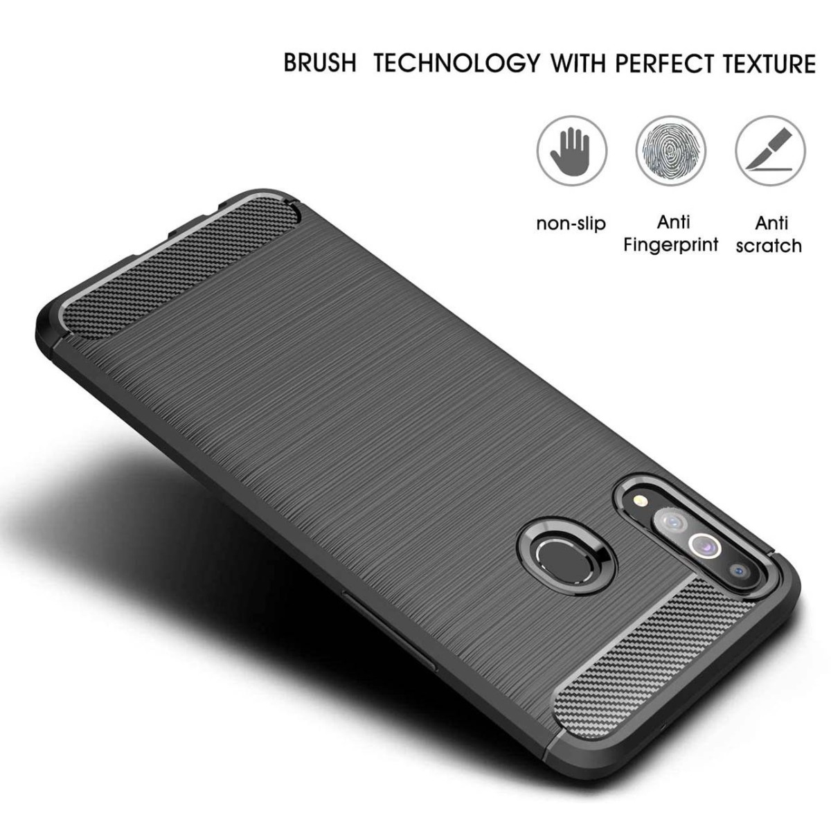 Funda Gel Tpu Tipo Carbon Negra para Samsung Galaxy A20s