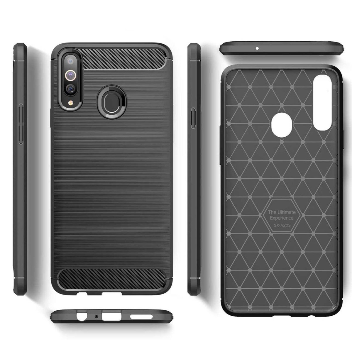 Funda Gel Tpu Tipo Carbon Negra para Samsung Galaxy A20s