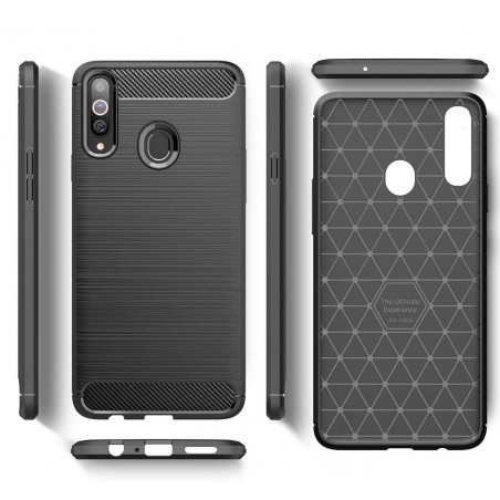 Funda Gel Tpu Tipo Carbon Negra para Samsung Galaxy A20s