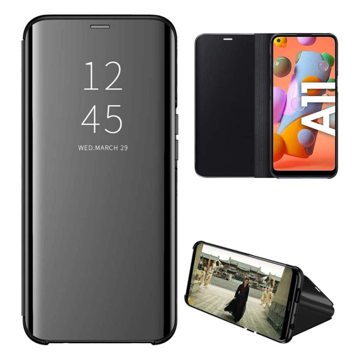 Funda Flip Cover Clear View para Samsung Galaxy A11 / M11 color Negra