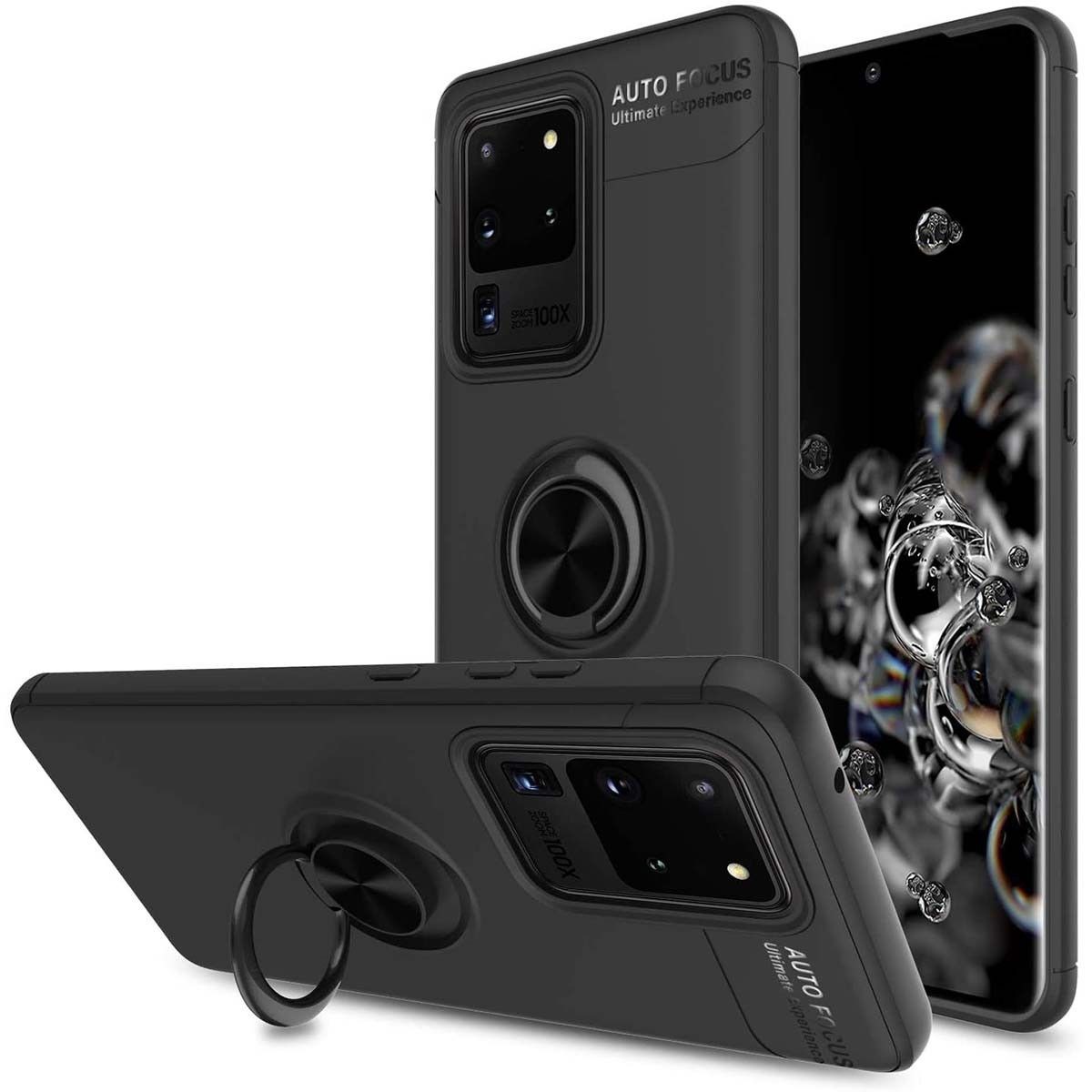 Funda Magnetica Soporte con Anillo Giratorio 360 para Samsung Galaxy Note 20 Ultra Negra