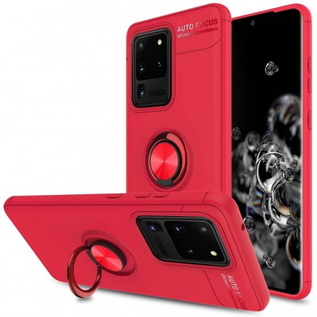 Funda Magnetica Soporte con Anillo Giratorio 360 para Samsung Galaxy Note 20 Ultra Roja