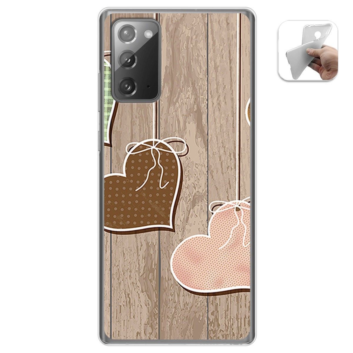 Funda Gel Tpu para Samsung Galaxy Note 20 diseño Corazones Madera Dibujos
