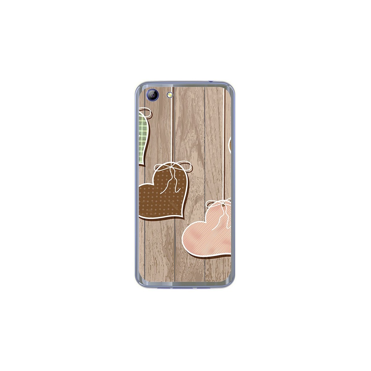 Funda Gel Tpu para Elephone S7 Diseño Corazones Madera Dibujos
