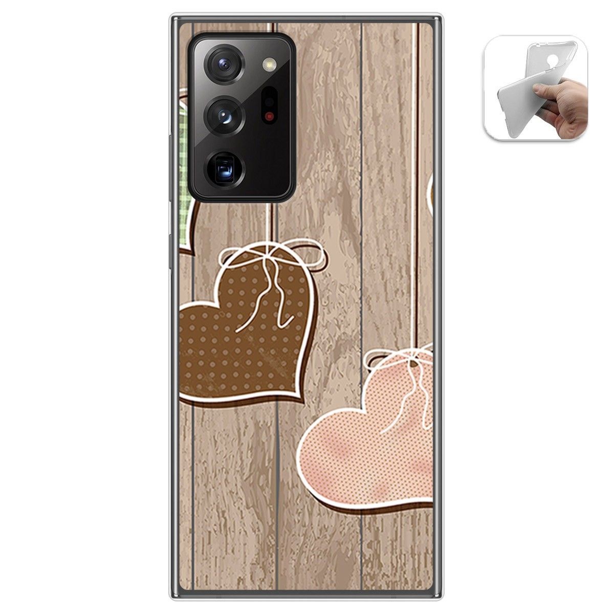 Funda Gel Tpu para Samsung Galaxy Note 20 Ultra diseño Corazones Madera Dibujos