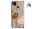 Funda Gel Tpu para Xiaomi Redmi 9C diseño Corazones Madera Dibujos