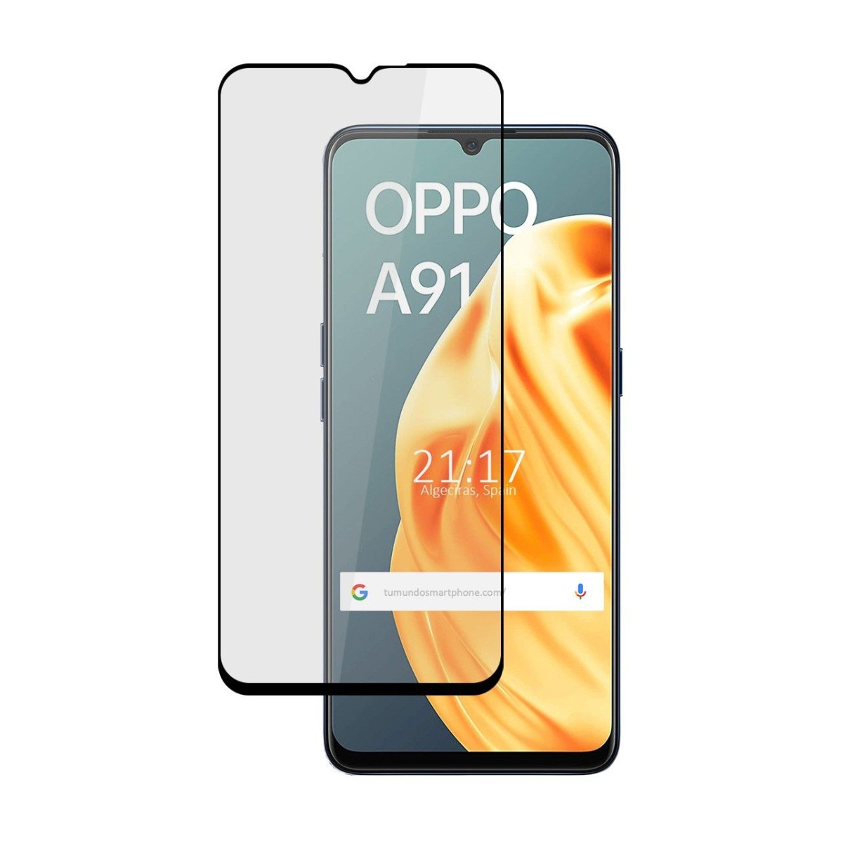 Protector Cristal Templado Completo 5D Full Glue Negro para Oppo A91 Vidrio