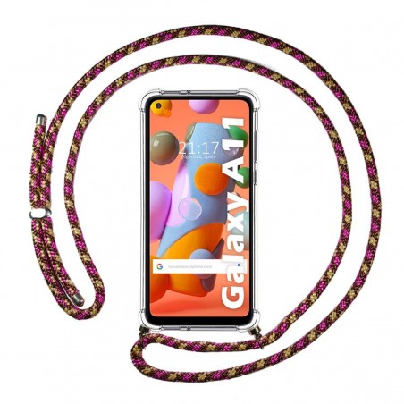 Funda Colgante Transparente para Samsung Galaxy A11 / M11 con Cordon Rosa / Dorado