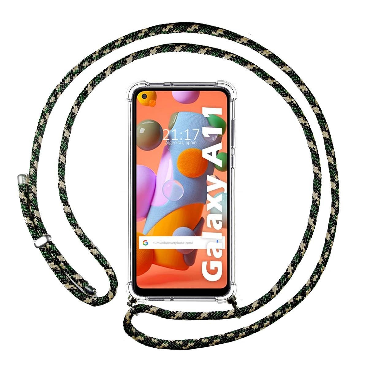 Funda Colgante Transparente para Samsung Galaxy A11 / M11 con Cordon Verde / Dorado