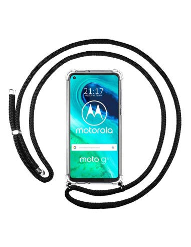 Funda Colgante Transparente para Motorola Moto G8 con Cordon Negro