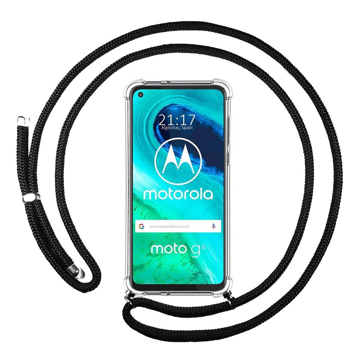 Funda Colgante Transparente para Motorola Moto G8 con Cordon Negro