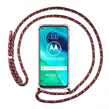 Funda Colgante Transparente para Motorola Moto G8 con Cordon Rosa / Dorado