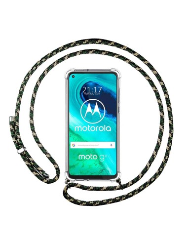 Funda Colgante Transparente para Motorola Moto G8 con Cordon Verde / Dorado
