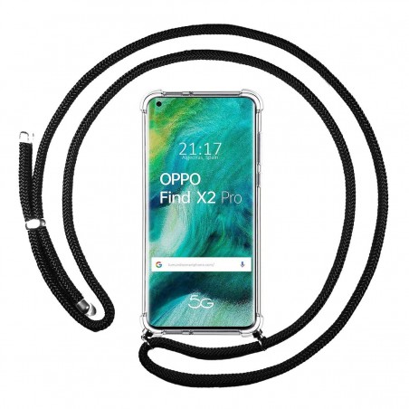 Funda Colgante Transparente para Oppo Find X2 Pro con Cordon Negro