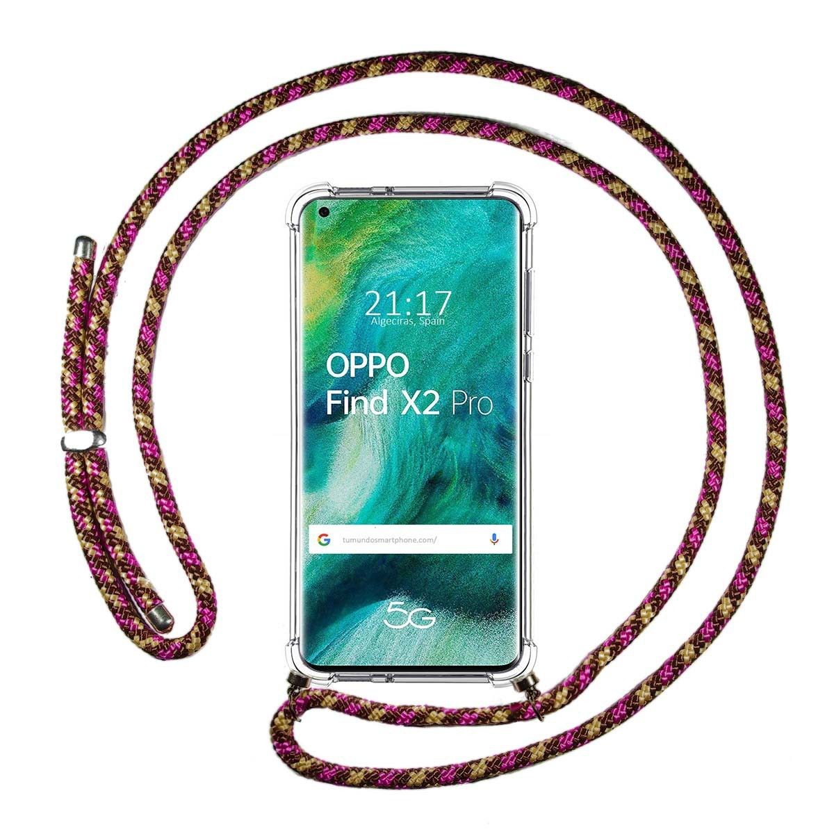 Funda Colgante Transparente para Oppo Find X2 Pro con Cordon Rosa / Dorado