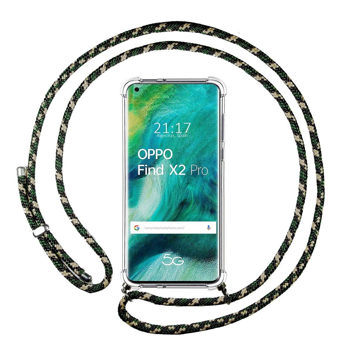 Funda Colgante Transparente para Oppo Find X2 Pro con Cordon Verde / Dorado