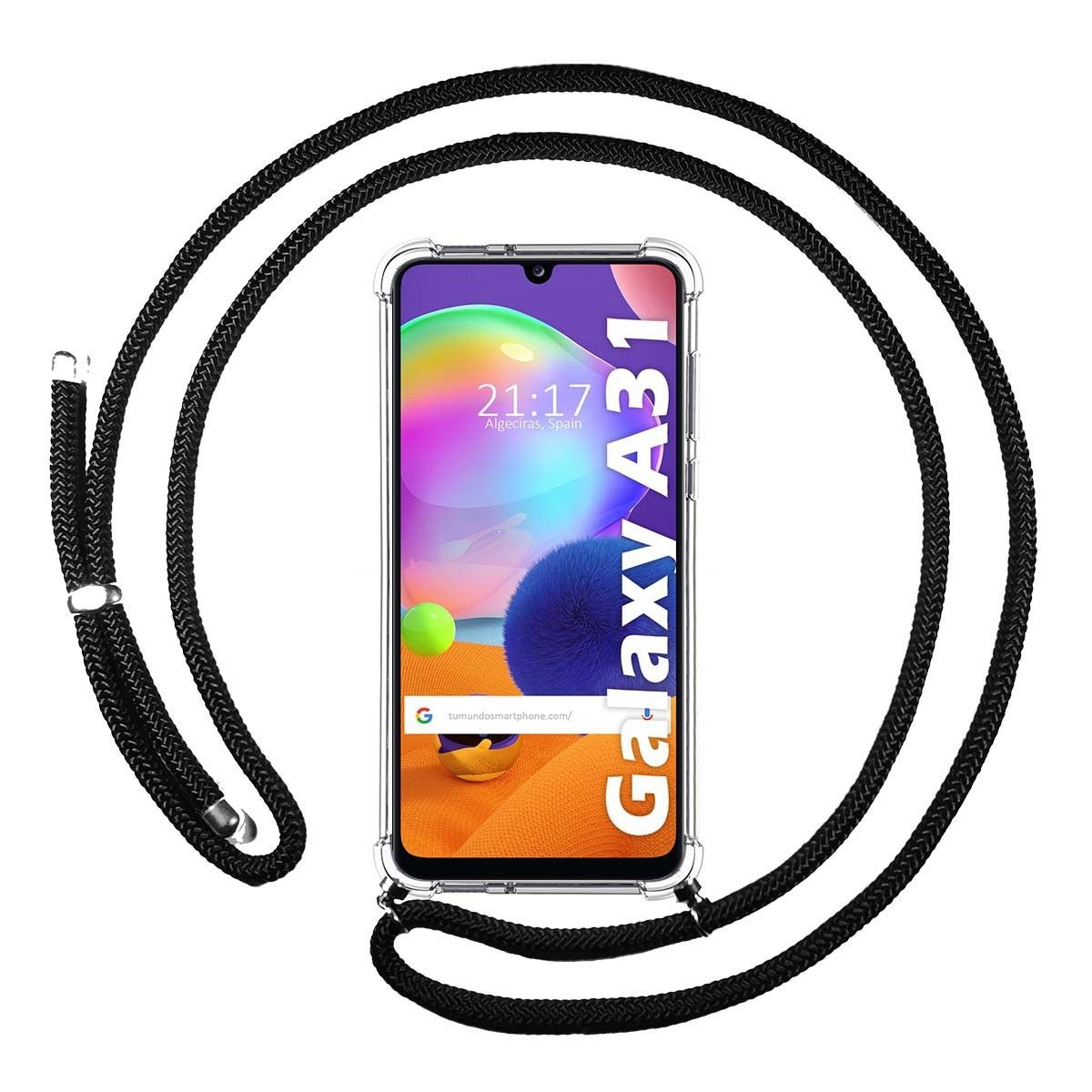 Funda Colgante Transparente para Samsung Galaxy A31 con Cordon Negro