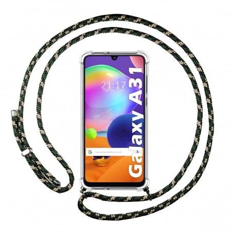 Funda Colgante Transparente para Samsung Galaxy A31 con Cordon Verde / Dorado