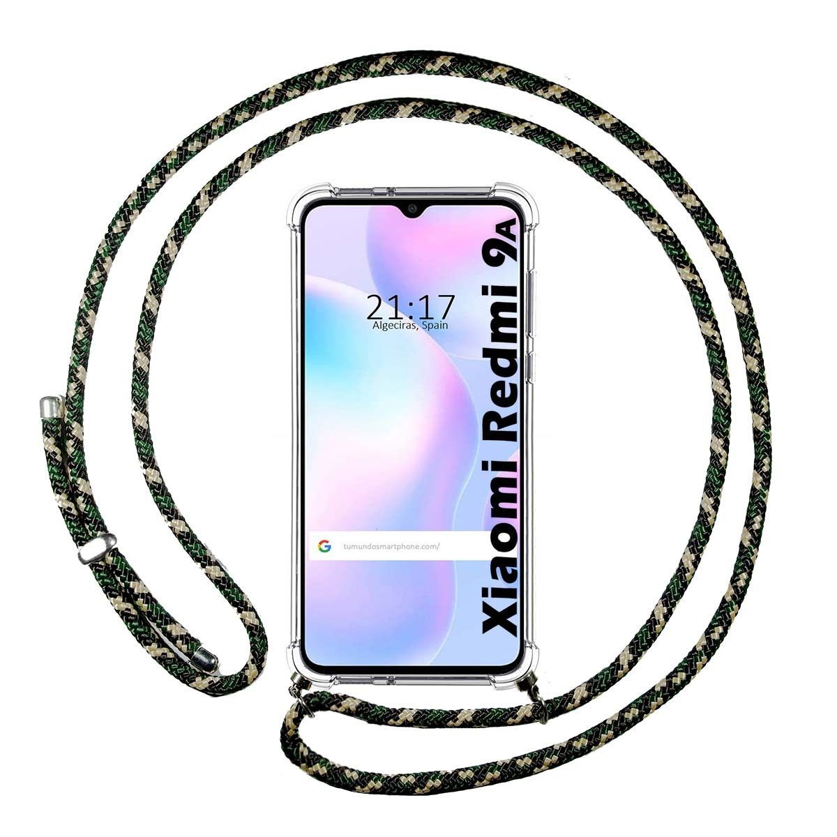 Funda Colgante Transparente para Xiaomi Redmi 9A / 9AT con Cordon Verde / Dorado