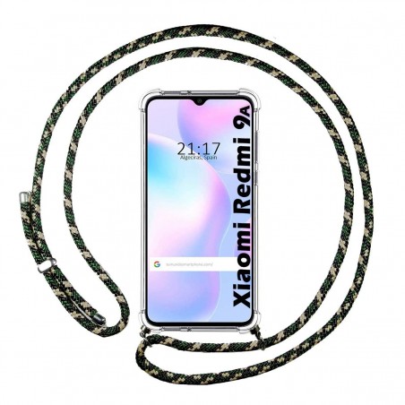 Funda Colgante Transparente para Xiaomi Redmi 9A / 9AT con Cordon Verde / Dorado