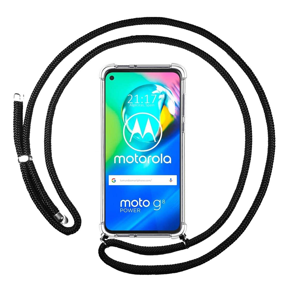 Funda Colgante Transparente para Motorola Moto G8 Power con Cordon Negro