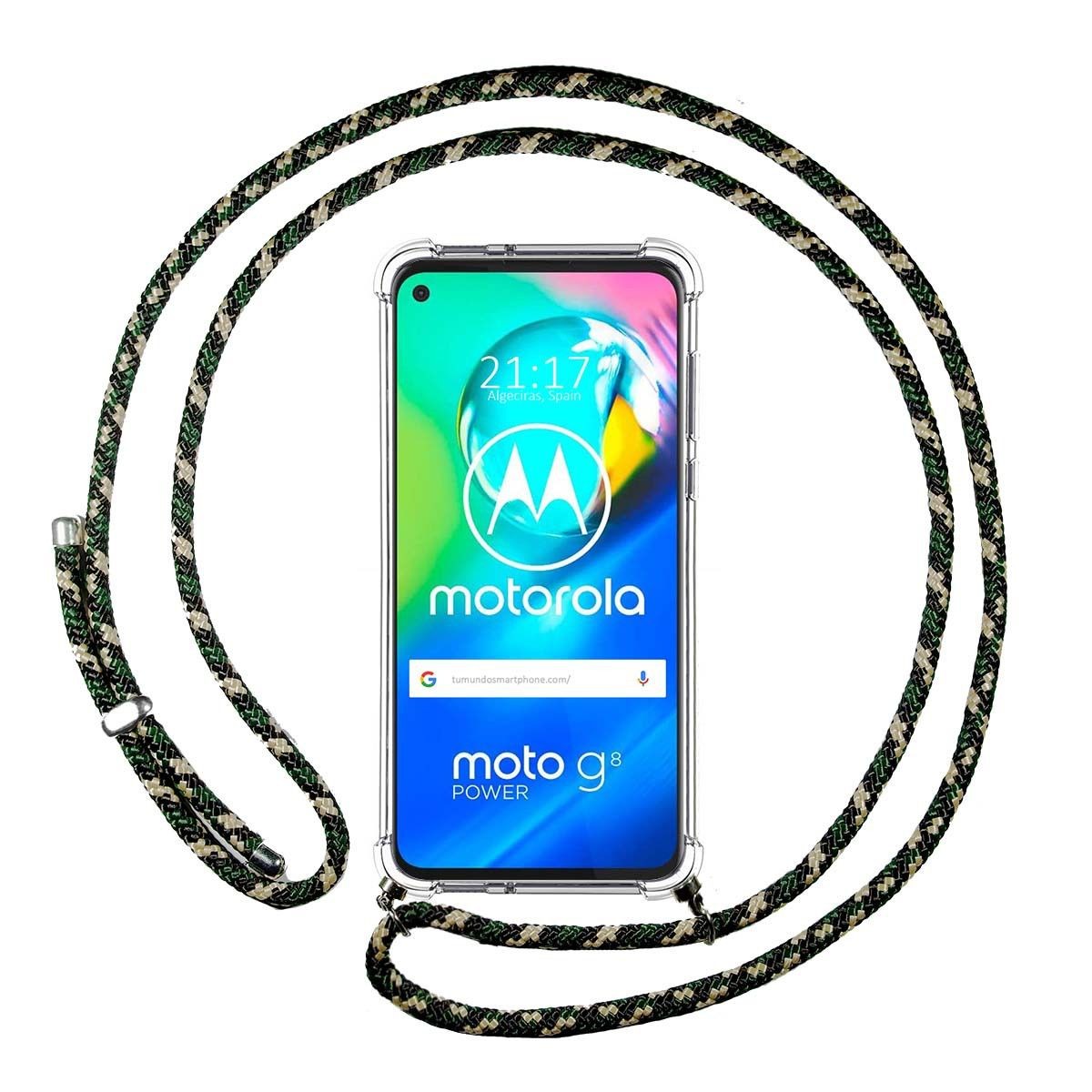 Funda Colgante Transparente para Motorola Moto G8 Power con Cordon Verde / Dorado