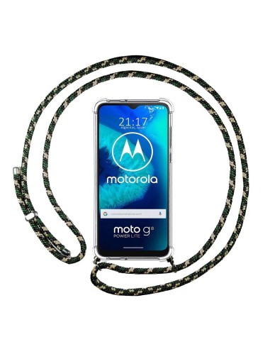 Funda Colgante Transparente para Motorola Moto G8 Power Lite con Cordon Verde / Dorado