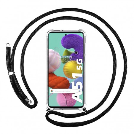Funda Colgante Transparente para Samsung Galaxy A51 5G con Cordon Negro