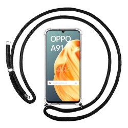 Funda Colgante Transparente para Oppo A91 con Cordon Negro