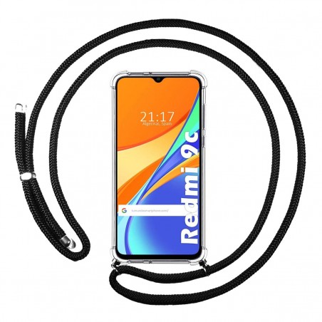 Funda Colgante Transparente para Xiaomi Redmi 9C con Cordon Negro