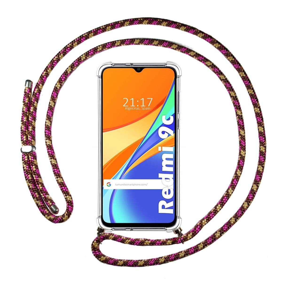 Funda Colgante Transparente para Xiaomi Redmi 9C con Cordon Rosa / Dorado
