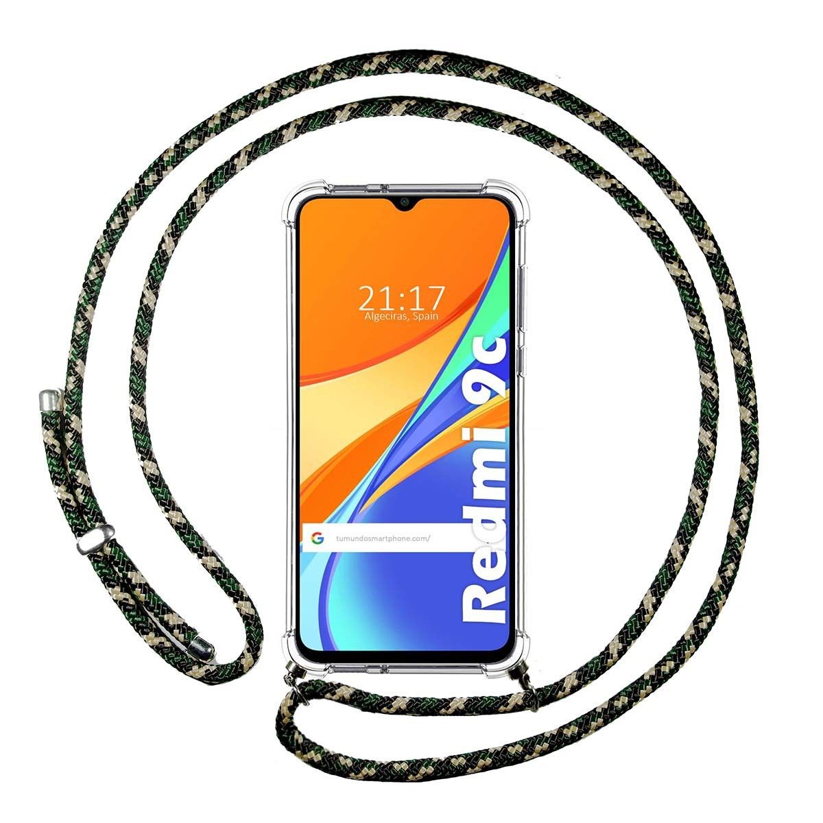 Funda Colgante Transparente para Xiaomi Redmi 9C con Cordon Verde / Dorado