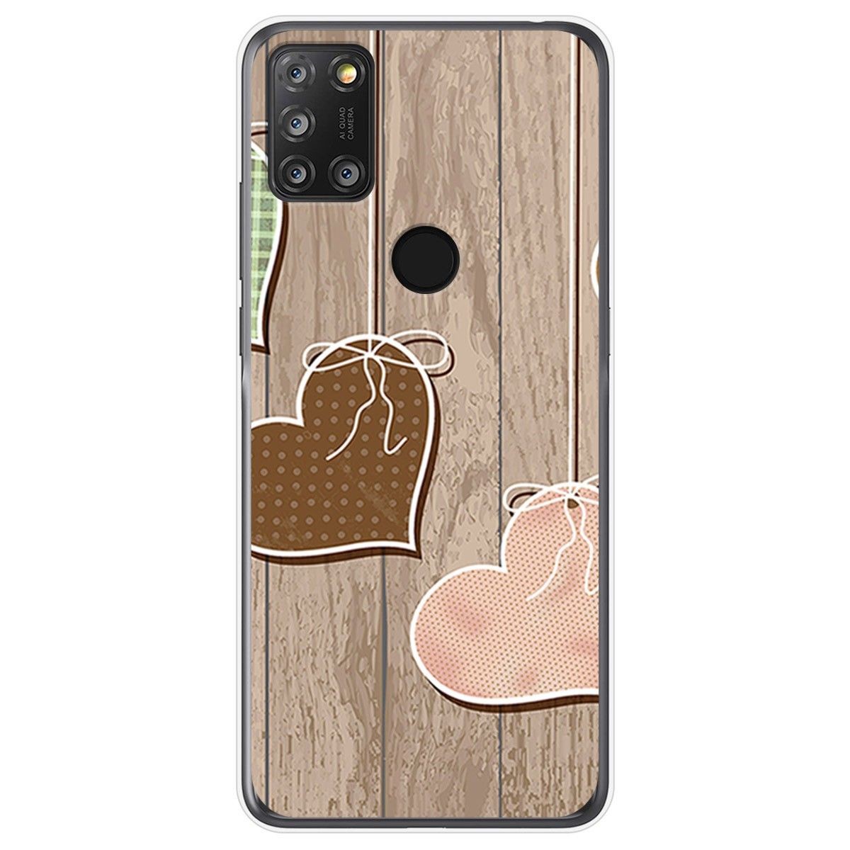 Funda Gel Tpu para Alcatel 3X 4CAM diseño Corazones Madera Dibujos