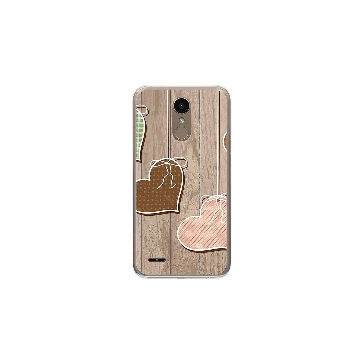 Funda Gel Tpu para Lg K10 2017 Diseño Corazones Madera Dibujos